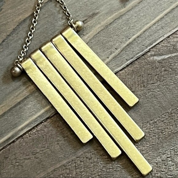 J.Crew Vertical Bar Brass Rhinestone Necklace - Picture 2 of 7